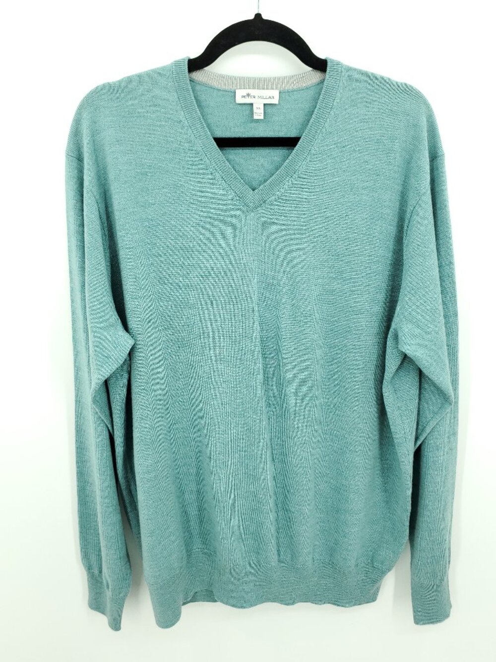 Men's Peter Millar Crown Soft Merino-Silk V-Neck Sweater XL Turquoise/Aqua